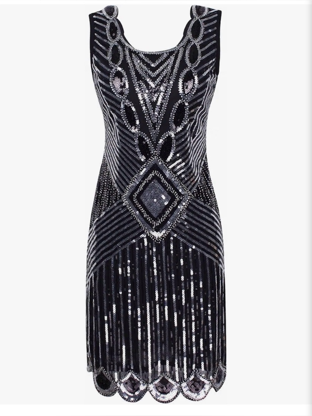 Black & Silver Sequin Flapper Dress - Elegant Evening Cocktail Dress
